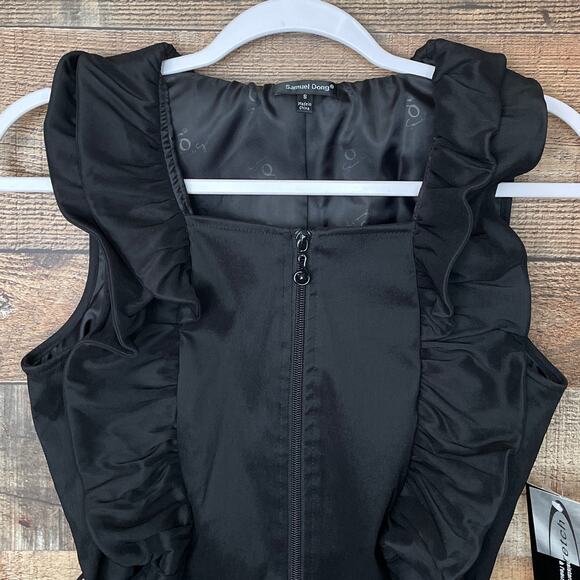 Samuel Dong Sleeveless Zip Front Ruffle Dress Solid Black Size Small NWT - Picture 2 of 9